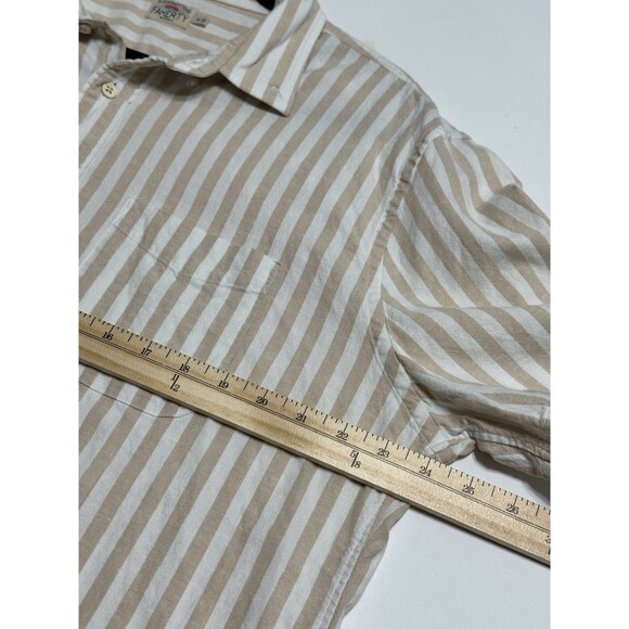 Faherty Shirt Mens XL White Beige Striped Short Sleeve Button Down Hemp Tencel - Picture 12 of 14